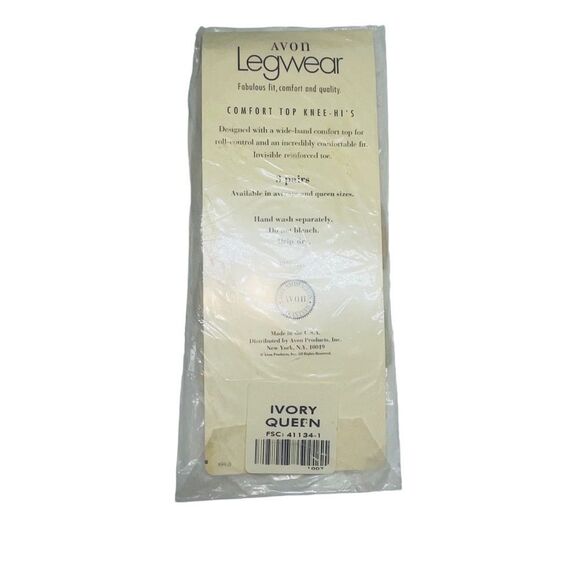 10/$25🦋 NIP Vintage Avon Legwear Ivory Comfort Top Knee Hi's 3-Pack - Queen - Picture 3 of 7
